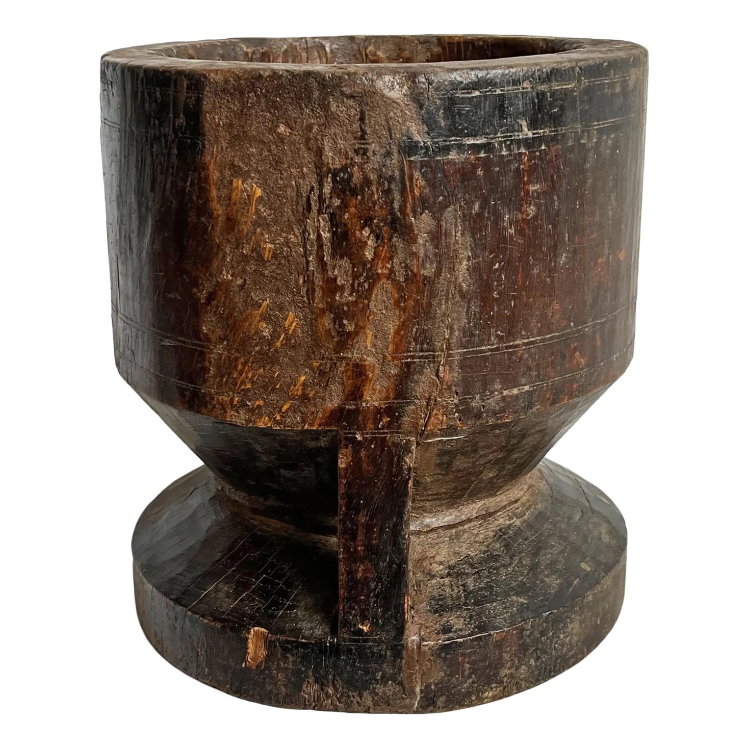 Mid 20th Century Rustic Old Vintage India Wood Pestle Pot | Chairish