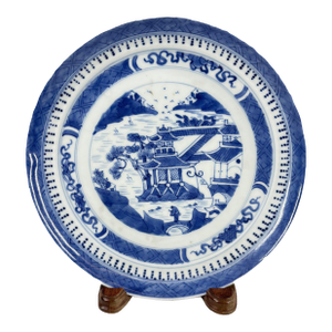 Antique 19th Century Chinese Nanking Export Porcelain Plate & Stand