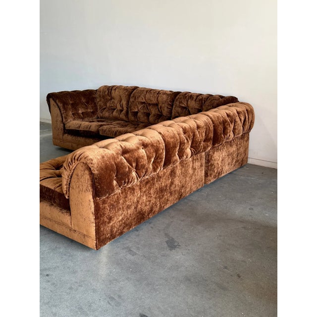 1970s Tufted Sectional in High Pile Chenille For Sale - Image 10 of 17