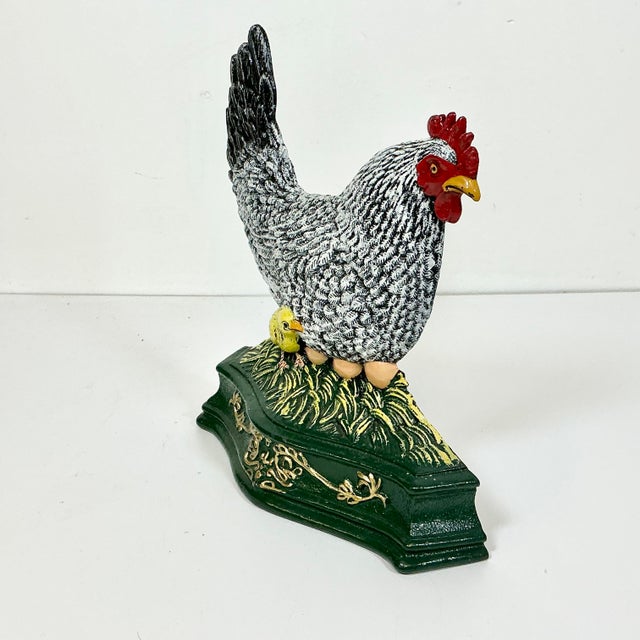 1950s Americana Arts & Crafts Farmhouse Cast Iron Hen, Chick & Eggs Doorstop For Sale - Image 10 of 13