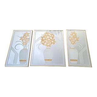 Set of 3 Vintage Etched Art Deco Mirrors, Signed by Richard Sandoval for Windsor Art For Sale