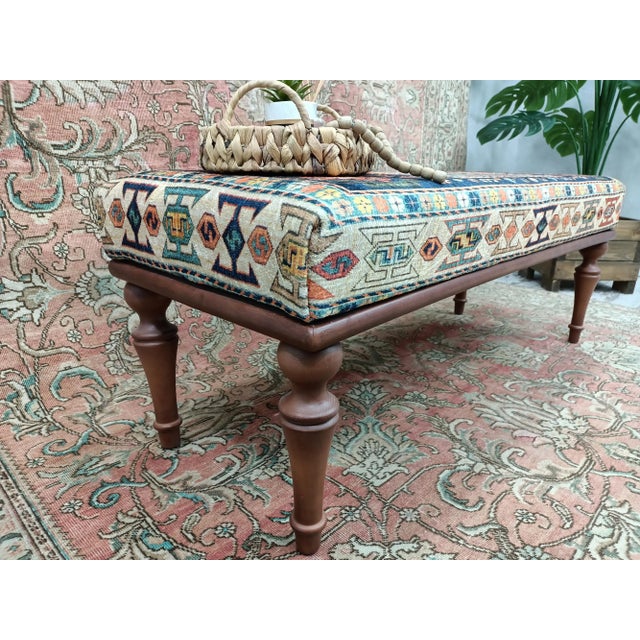 Blue Rug Upholstered Bench Chairish