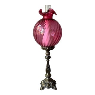 Vintage Cranberry Pink Swirl Glass Tall Electric Victorian-Style Parlor Lamp For Sale
