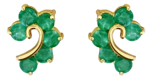 Question Shaped Emerald Studs 14k Yellow Gold, 2 Pieces