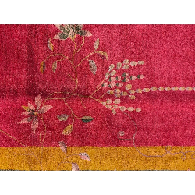 1920s Red Floral Antique Chinese Art Deco Rug 9' X 11'8" Handknotted Wool Carpet For Sale In New York - Image 6 of 7