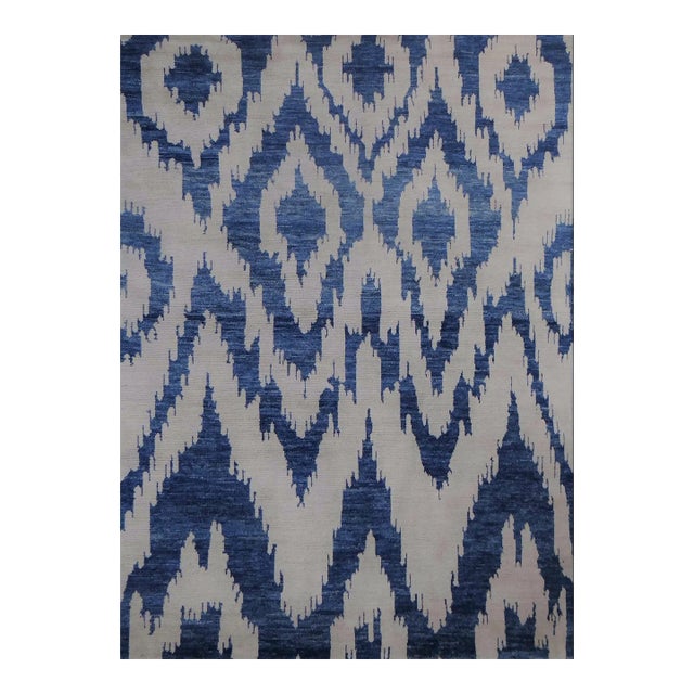 Hand Knotted Wool & Cotton Ikat Rug - 8'4" X 9'10" For Sale