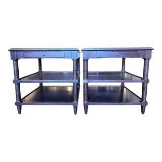 Late 20th Century Pair of Regency Style Mahogany Burl Inlay Side Tables For Sale