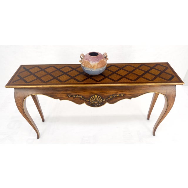 Wood Parquetry Inlay Top Cabriole Leg Scallop Ornament Chestnut Console Sofa Table For Sale - Image 7 of 13