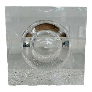 1970's Albrizzi Lucite "Cubed" Box With Interior Sphere and Textured "Ice" Base For Sale