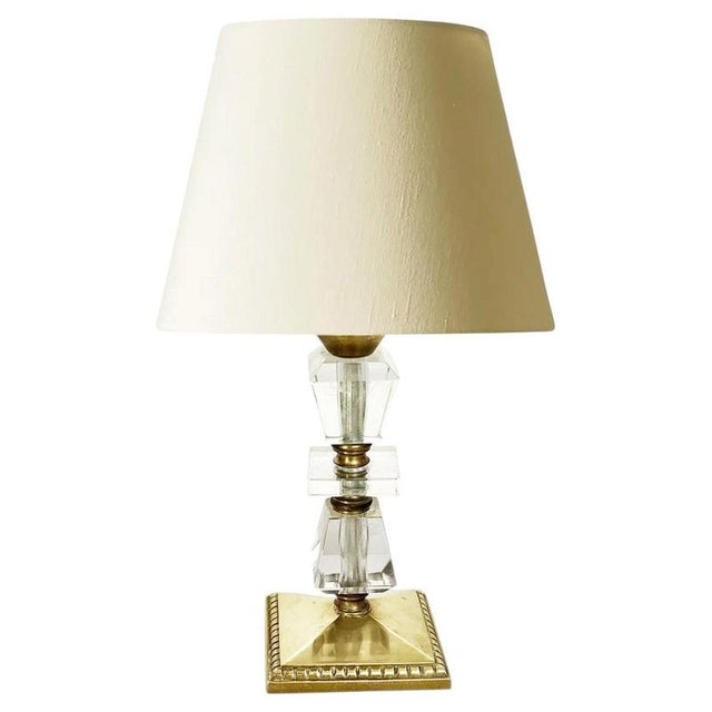 Brass and Acrylic Glass Table Lamp, France, 1940s For Sale - Image 12 of 12