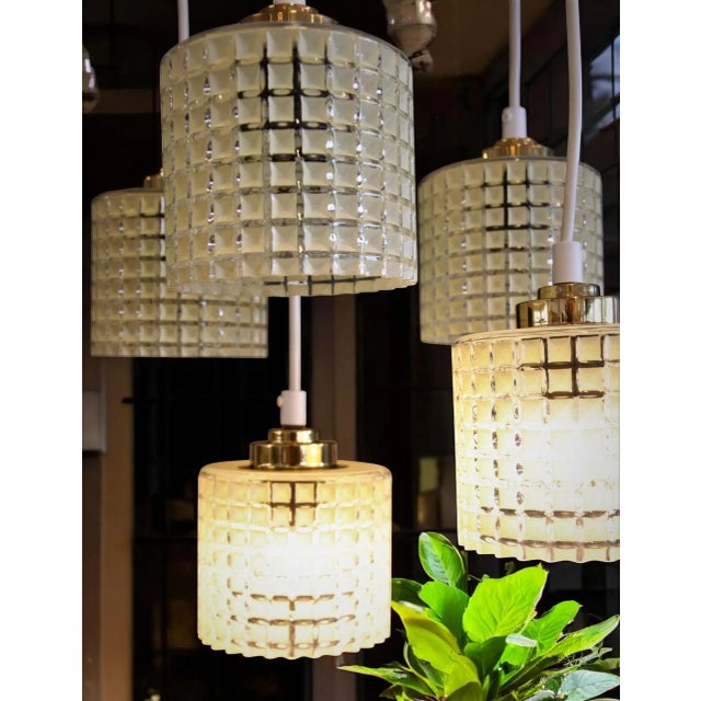 Window Pendant Lamp with Waffled Glass and Brass Knob, 1960s For Sale - Image 11 of 12