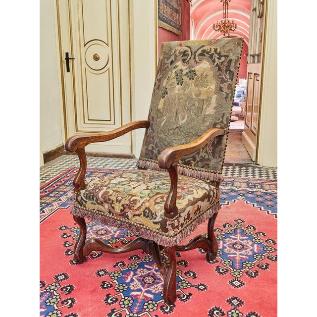 Neo-Renaissance Louis XIII Armchair with Tapestry For Sale - Image 6 of 7