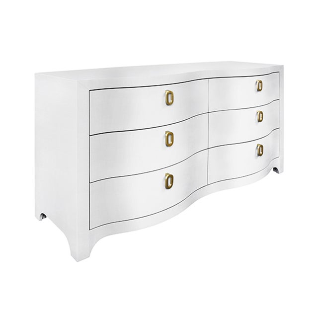 New item. Not vintage. Introducing the Rosie Textured White Linen Curved Front Six Drawer Chest - the perfect combination...