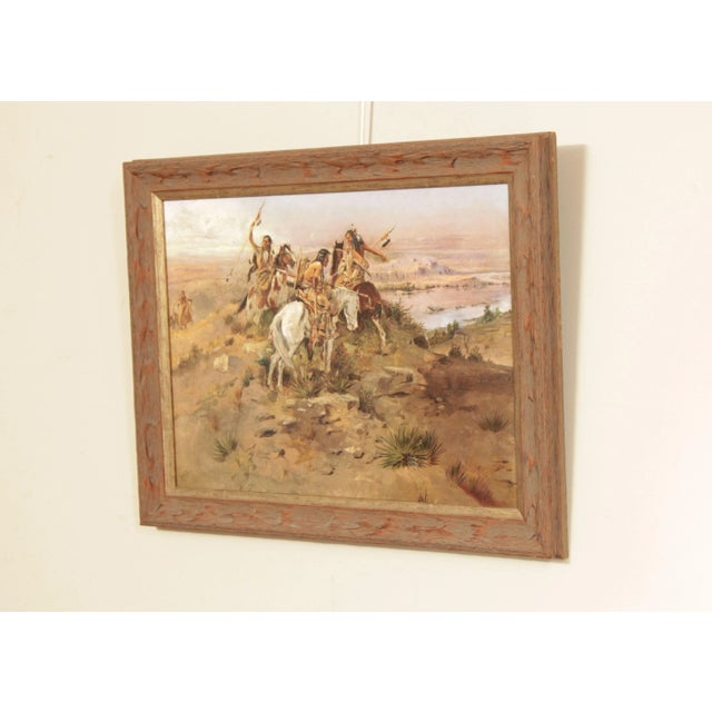 American Late 20th Century Charles M. Russell 'Indians Discovering Lewis and Clark' Embellished Print, Custom Framed For Sale - Image 3 of 13