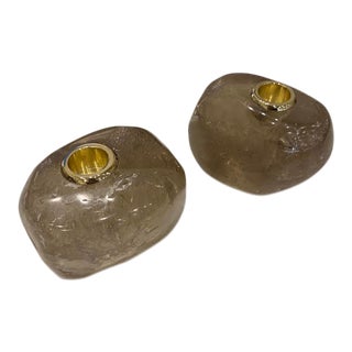 Smokey Quartz Taper Holders - a Pair For Sale