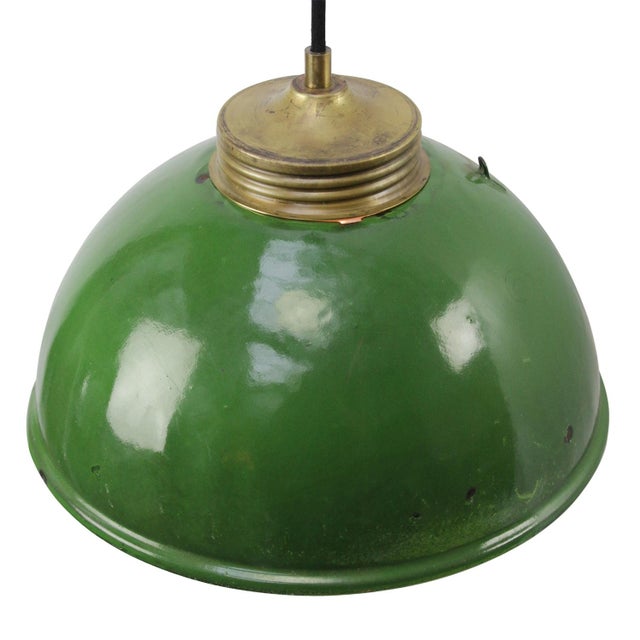 Mid-Century Modern Vintage Brass and Enamel Pendant Light with Frosted Glass For Sale - Image 3 of 6