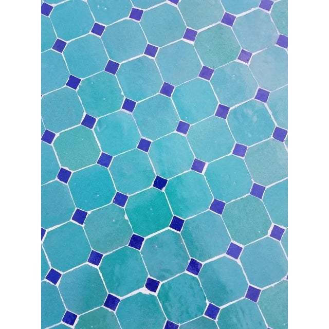 48" Moroccan Aqua and Blue Round Mosaic Dining Table For Sale - Image 4 of 7