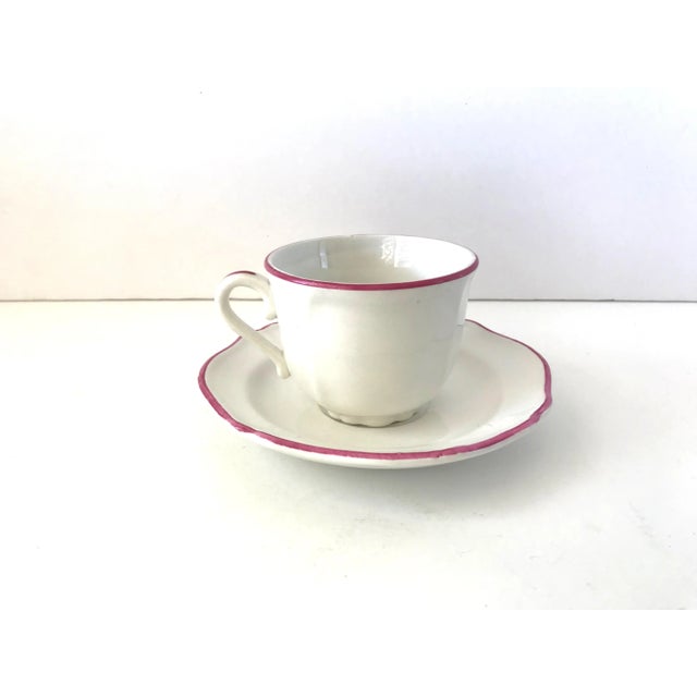 Vintage Saint-Armand French Revolution Faience Teacups and Saucers - Service for 3 For Sale - Image 9 of 11