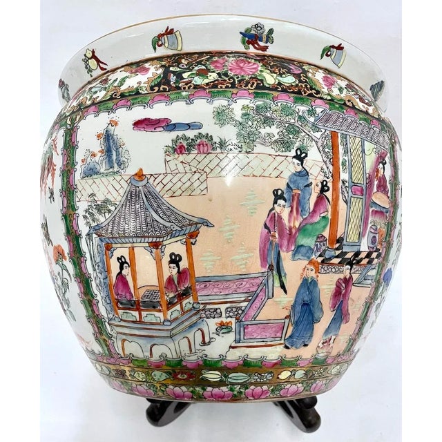 Vintage Chinese Floral & Scenic Fishbowl W/Stand For Sale - Image 9 of 12