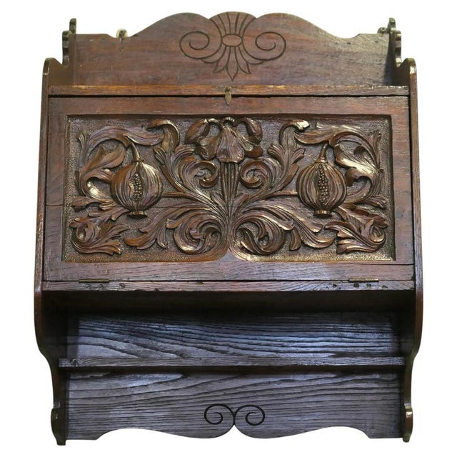 Wood Carved Oak Wall Cupboard For Sale - Image 7 of 7