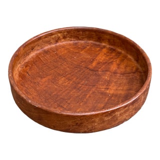 Vintage Tray Round Turned Teak Wood 9 1/2” D For Sale