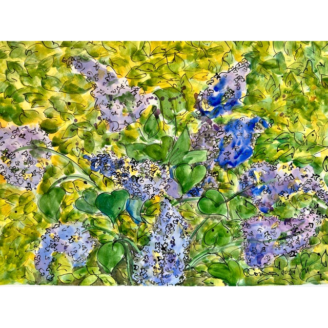 Watercolor Painting Original “Inside the Lilac Hedge” For Sale - Image 4 of 9