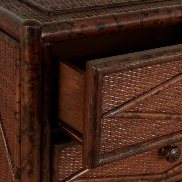 Pair of Vintage British Colonial Faux Bamboo and Grasscloth Stands For Sale - Image 4 of 18