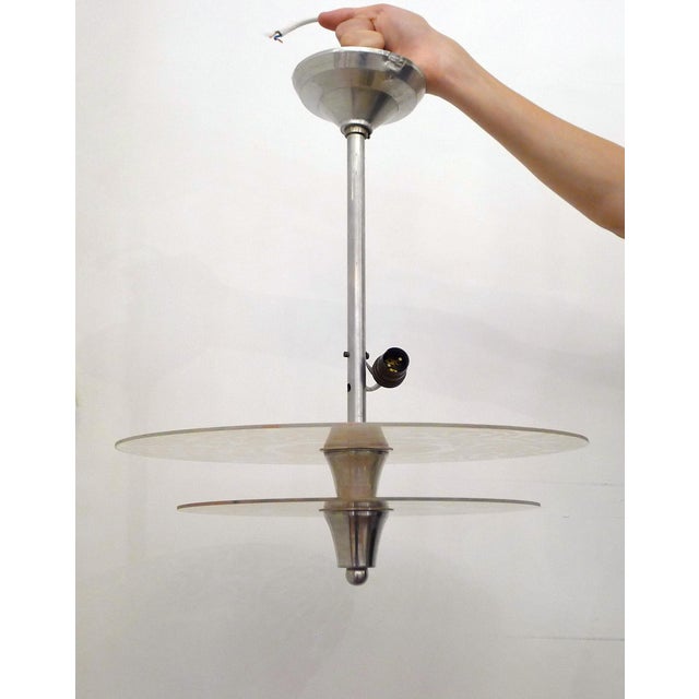 Art Deco Chandelier with Discs Decorated with Stylized Roses in Pink Granite, 1940s For Sale - Image 10 of 13