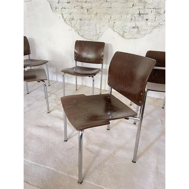 Vintage Plywood and Chrome Stacking Chairs from Kusch + Co., Germany, 1970s, Set of 4 For Sale - Image 10 of 11