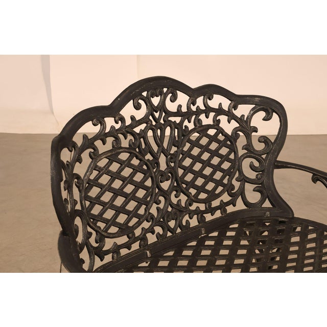 Victorian Cast Aluminum Garden Bench With Ornate Lattice Back For Sale - Image 3 of 18