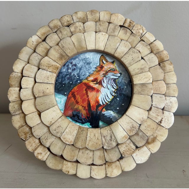 Contemporary original acrylic petite painting of a red fox in the snow. Adorable petite painting featuring a serene red...