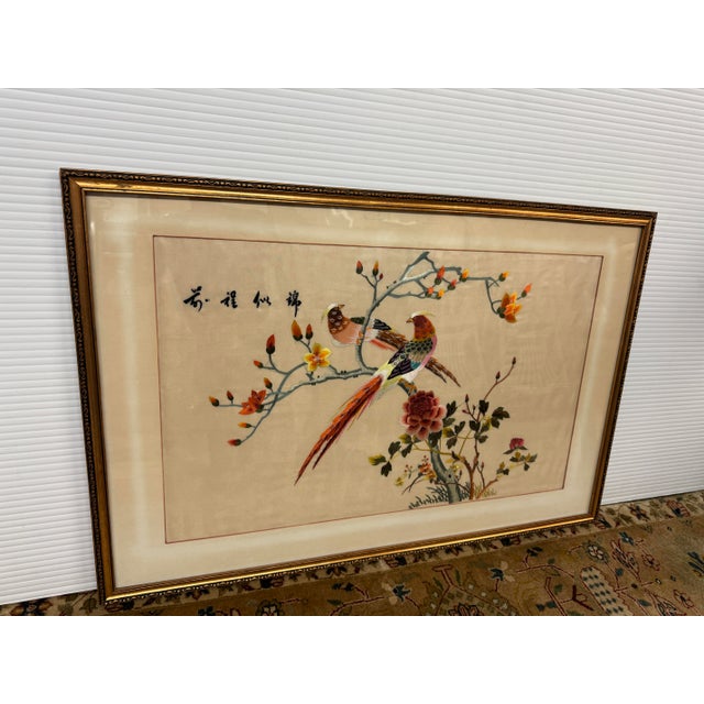 Design Plus Gallery presents a Silk Embroidered Tapestry in Frame from China. The artwork is splendid with a bamboo tree...