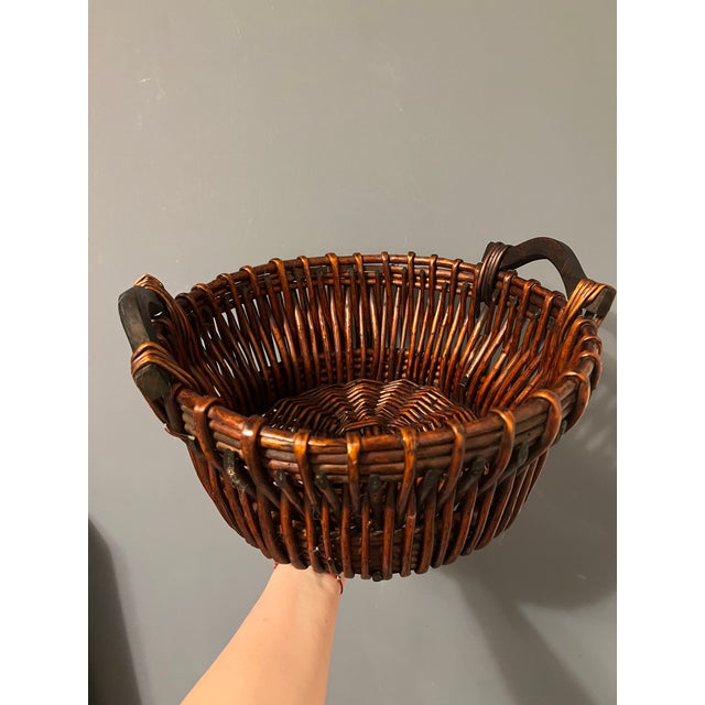 Wood Antique Wicket Basket For Sale - Image 7 of 12
