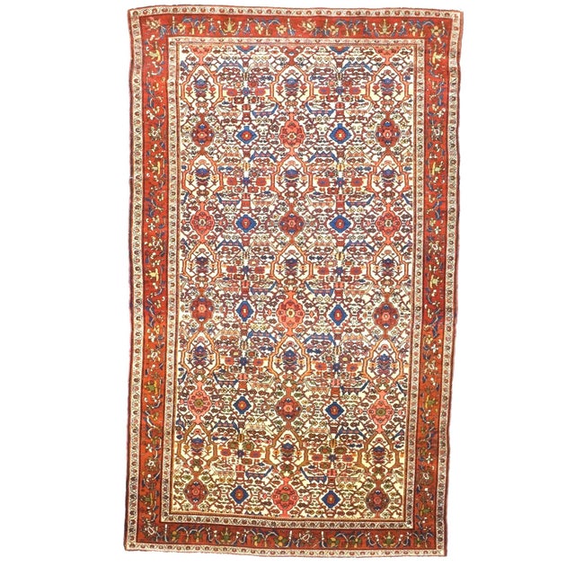Vintage Persian Farahan Wool 4x7 Rust, Blue & Ivory Handmade Area Rug #9902006 For Sale