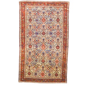 Vintage Persian Farahan Wool 4x7 Rust, Blue & Ivory Handmade Area Rug #9902006