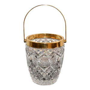 Late 1970s W M F Crystal Brass Ice Bucket Germany Art Deco Style Barware