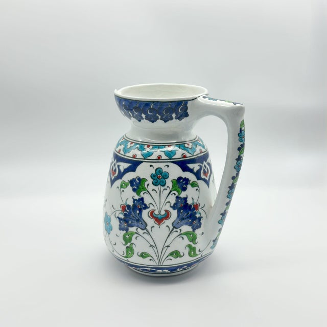 Handmade Ceramic Pitcher (20cm) – Blue Arches & Colorful Spring Florals – Wide Mouth Jug For Sale - Image 9 of 11