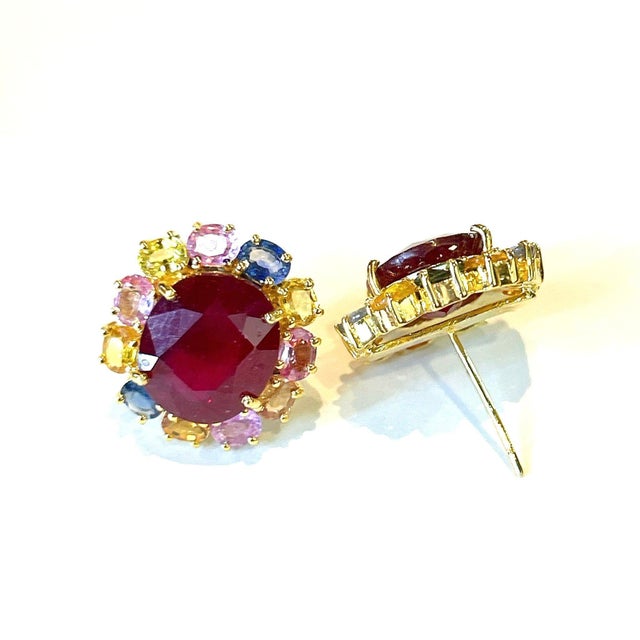 Bochic "Orient" Fancy Sapphire & Ruby Earrings Set 18K Gold&Silver For Sale - Image 11 of 18