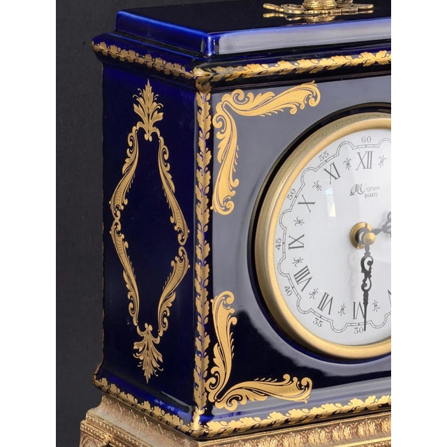Blue French Mignon Limoges Style Porcelain Mantel Clock, 1970s For Sale - Image 8 of 12