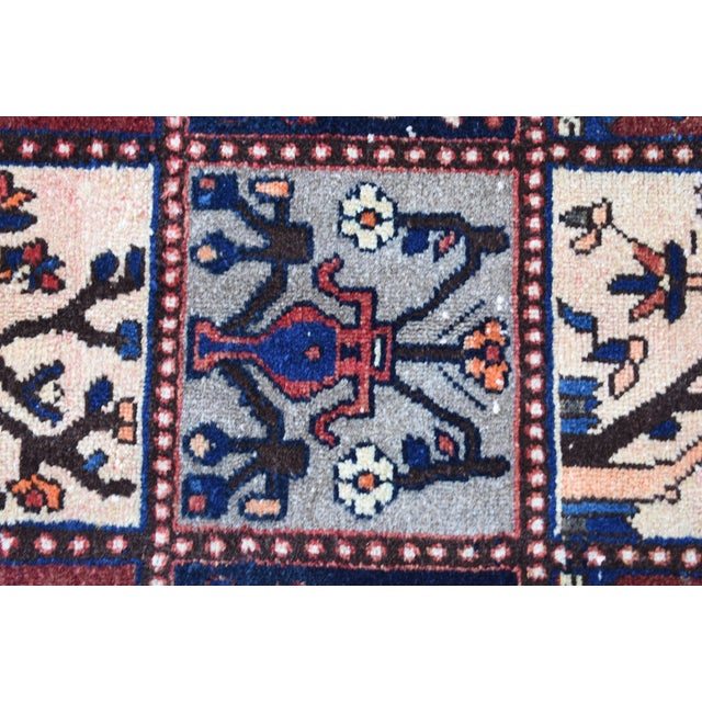 Red 5.4 X 9.3 Ft Hand-Knotted Turkish Vintage Rug - Blue & Red Pictorial Grid Pattern For Sale - Image 8 of 10