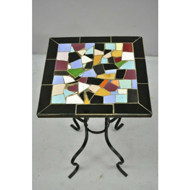 Victorian Tile Top Wrought Iron Pedestal Plant Stand Side Table
