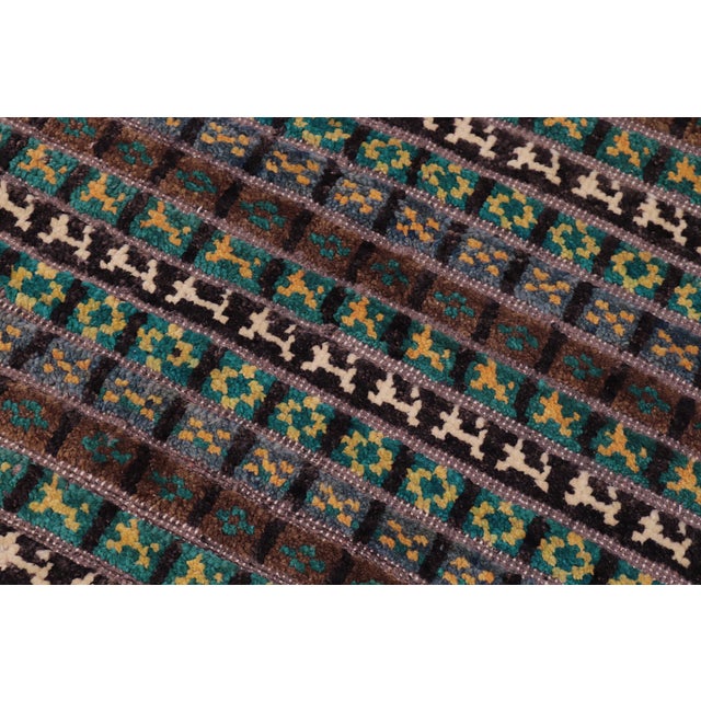 1990s Boho Chic Blue/Beige High Low Wool Rug - 8'10'' X 12'5'' For Sale - Image 5 of 9