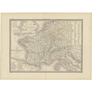 Antique Map of France with Surrounding Countries, 1842 For Sale