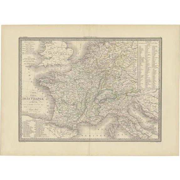 Antique Map of France with Surrounding Countries, 1842 For Sale