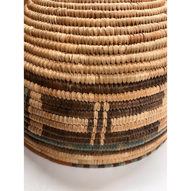 Brown Vintage African Geometric Woven Basket For Sale - Image 8 of 10