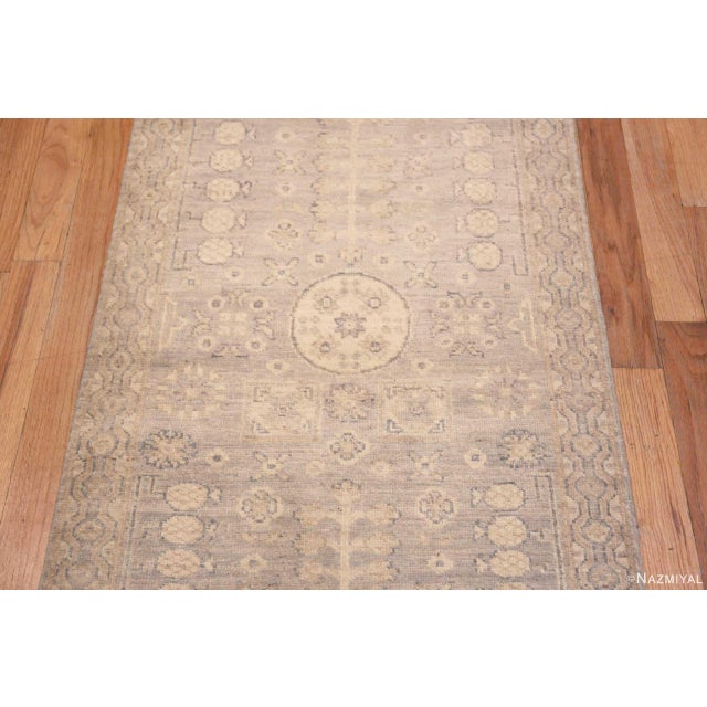 Textile Nazmiyal Collection Light Neutral Grey Khotan Pomegranate Design Modern Runner Rug For Sale - Image 7 of 7