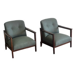 1960s Sculpted Walnut Lounge Chairs - Pair For Sale