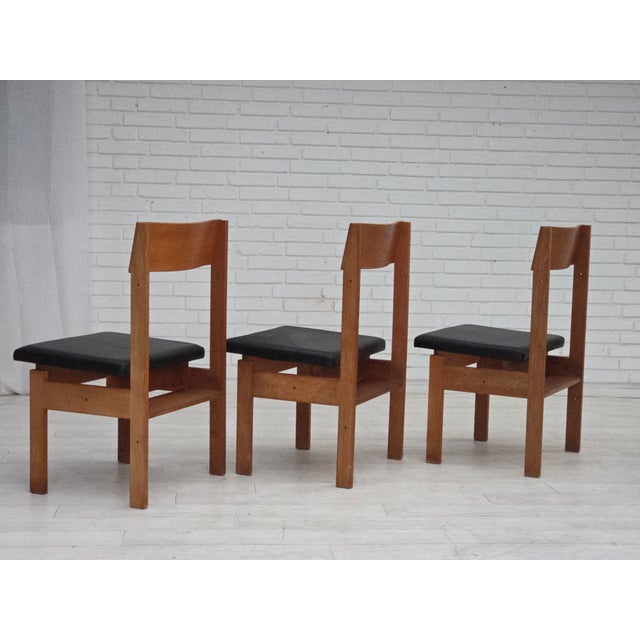 Vintage Danish Church Chairs in Leather and Oak, 1960s, Set of 3 For Sale - Image 9 of 18
