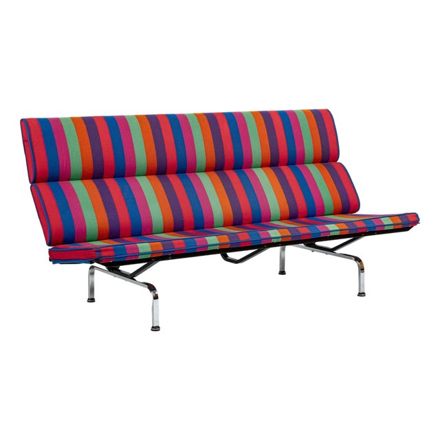 Mid Century Sofa Compact Eames for Herman Miller, Alexander Girard Striped Fabric, 1970s For Sale
