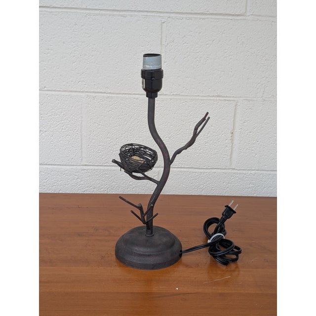 Rustic Vintage Rustic Metal Branch Lamp With Birds Nest and Speckled Eggs, No Shade, Whimsical Organic Desk / Table Lamp For Sale - Image 3 of 7